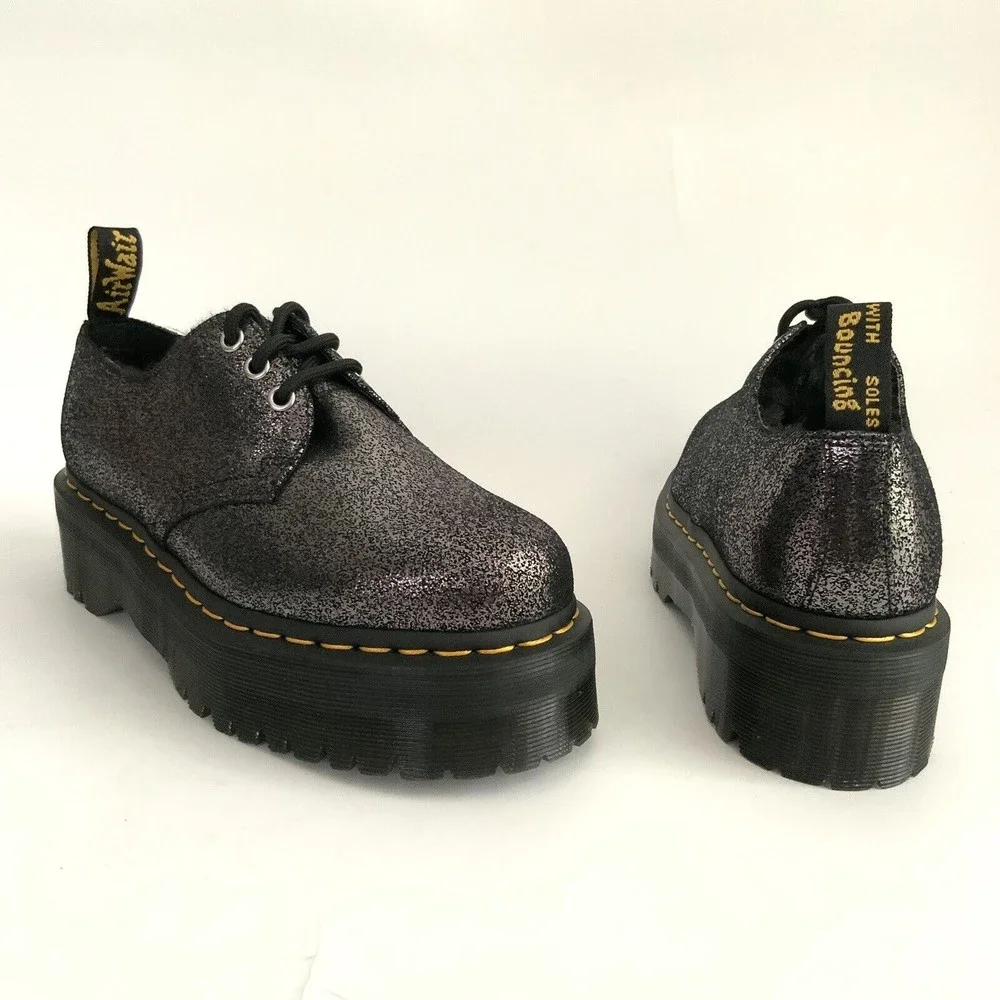 Dr. Martens Quad Platform Crackled Metallic Leather 1461 Quad Boots 8